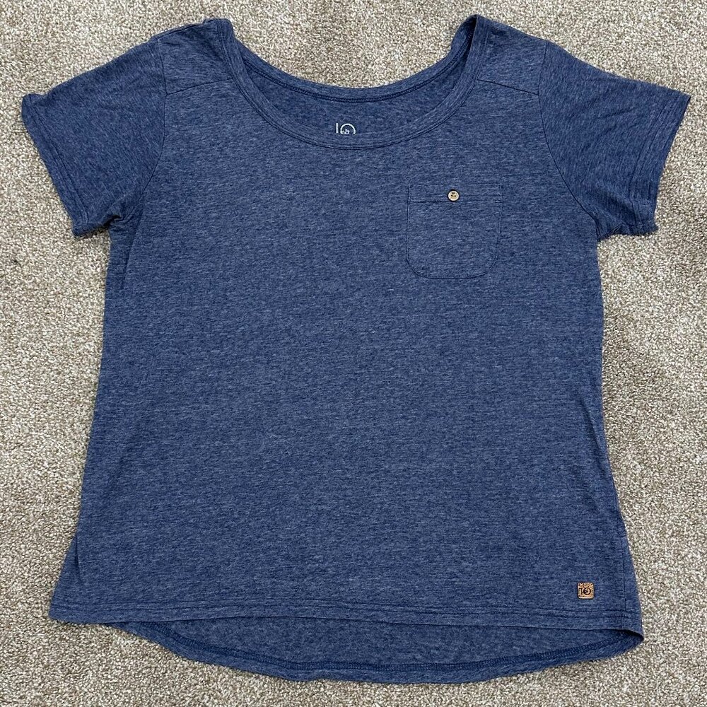 io Brand Cotton Short Sleeve Shirt with Pocket - Women's L - Blue